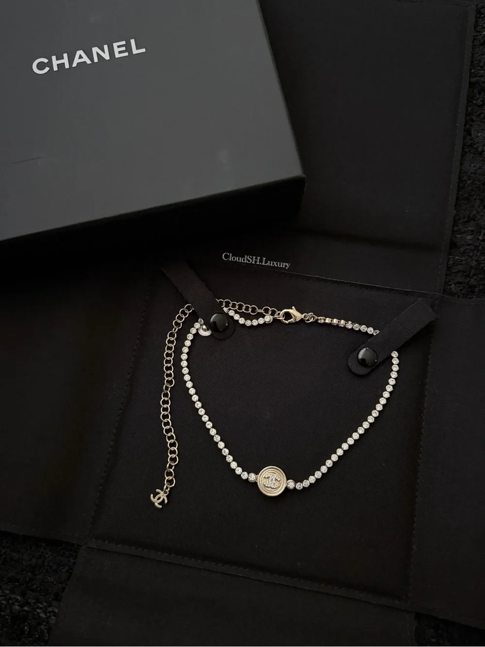 Auth Chanel CC Logo Crystal Choker w/ Gold Hdw - Kept Unused